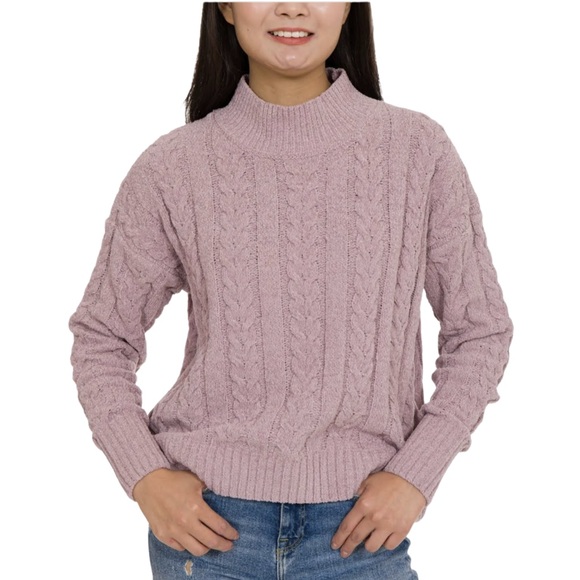 Hippie Rose Sweaters - Hippie Rose Mauve Glow Lavender Chenille cable-knit Crewneck Sweater